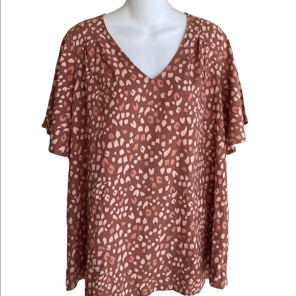 Maternity Short Sleeve Animal Print Woven Brown Blouse Isabel Maternity Size XS